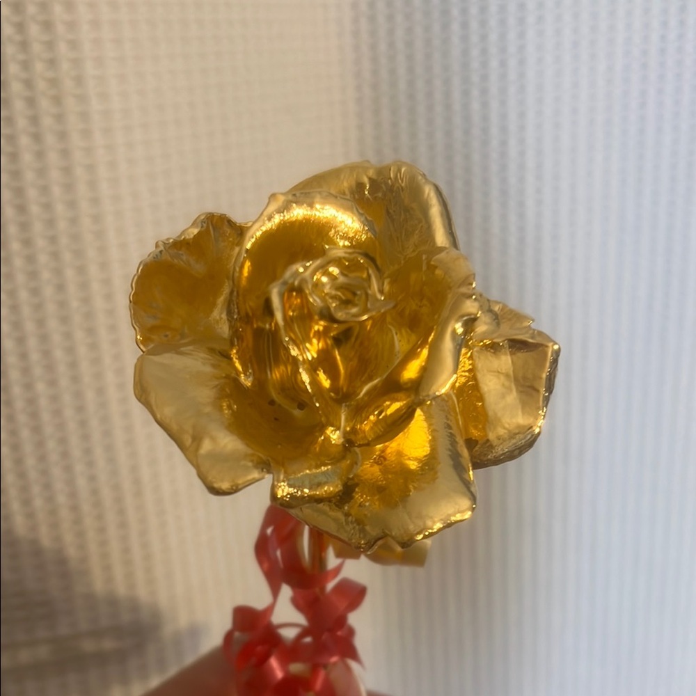 Golden Rose with Red Ribbon